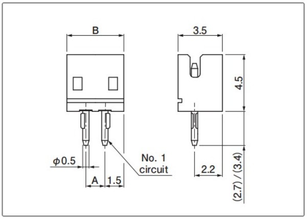 Header- Through-hole type Top entry type 2 circuits