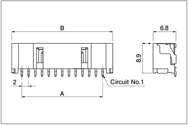 JST PBV Header Side entry type 13 to 15 circuits