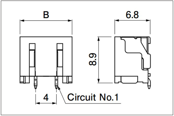 JST PBV Header Side entry type 2 circuits