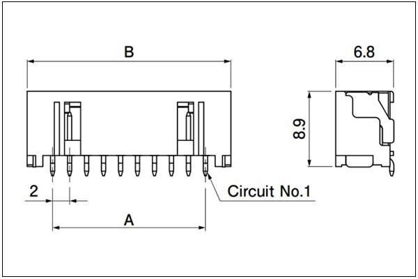JST PBV Header Side entry type 9 to 12 circuits
