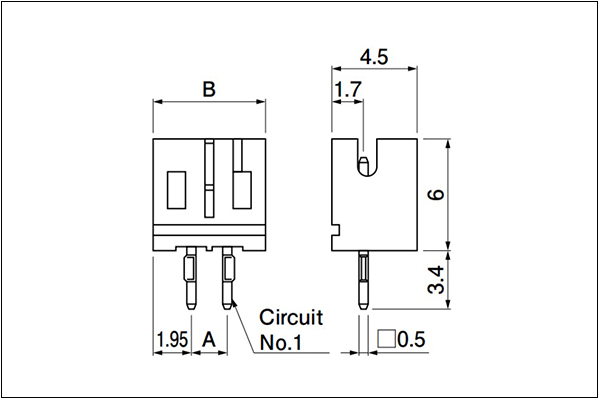 JST PH Header (Low Insertion Force Type) Top entry type 2 Circuits