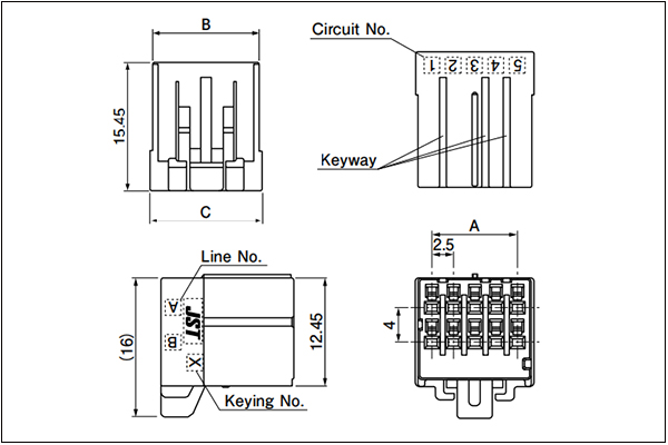 J2100 Connector Receptacle housing (Long-key type) - Dual row type