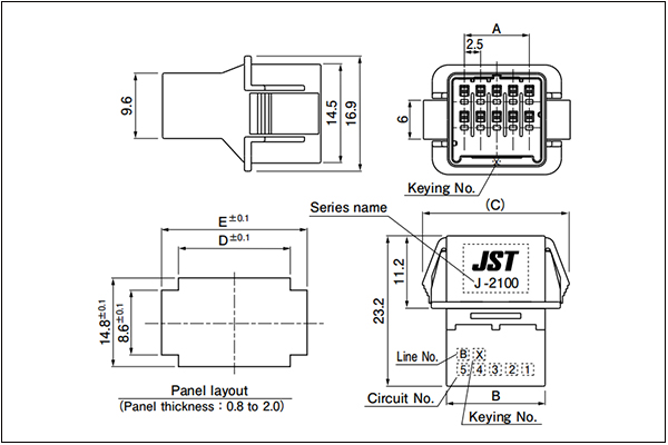 J2100 Connector Tab housing (Panel mounting type) - Dual Row type