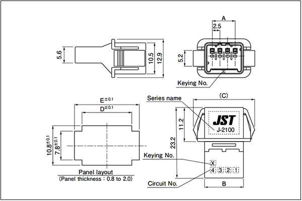 J2100 Connector Tab housing (Panel mounting type) - Single Row type