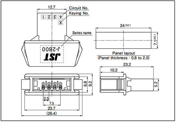 J2800 Tab housing (Panel mounting type)