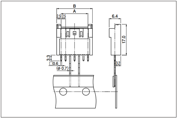 JST XA Header on radial-tape - Without a boss