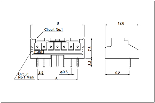 JST XA Through-hole type shrouded header - N type - Side entry type - Without a Hook