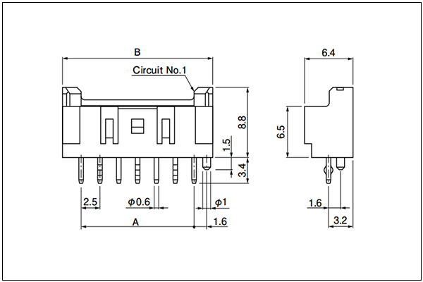 JST XA Through-hole type shrouded header - N type - Top entry type - With a boss