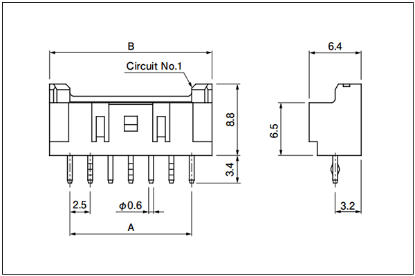JST XA Through-hole type shrouded header - N type - Top entry type - Without a boss
