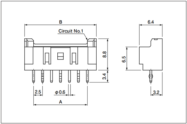 JST XA Through-hole type shrouded header - Top entry type - Without a boss