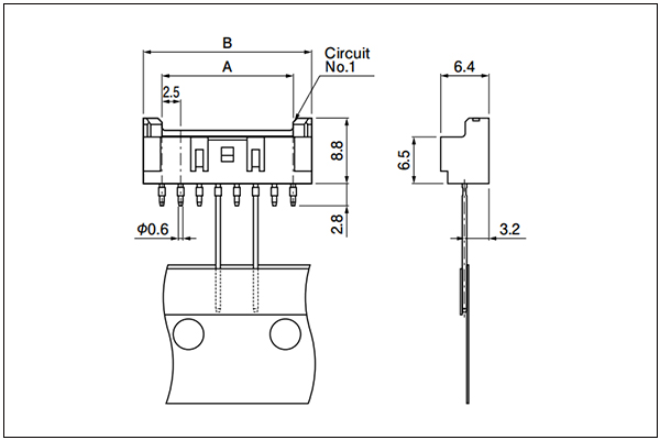 JST XA Through-hole type shrouded header on radial-tape - Top entry type - Without a boss