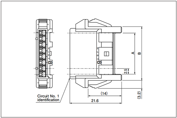 JST XA Receptacle housing (for pin contact) - With Panel Locks