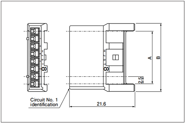JST XA Receptacle housing (for pin contact) - Without Panel Locks