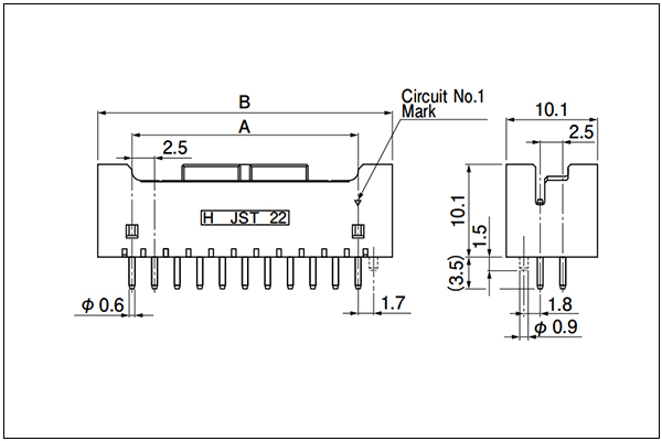 JST XAD Header - Top entry type - 18 to 40 Circuits