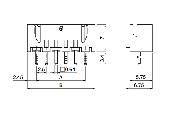 JST XH Header - Top entry type of glass-filled nylon - 3 to 8 Circuits