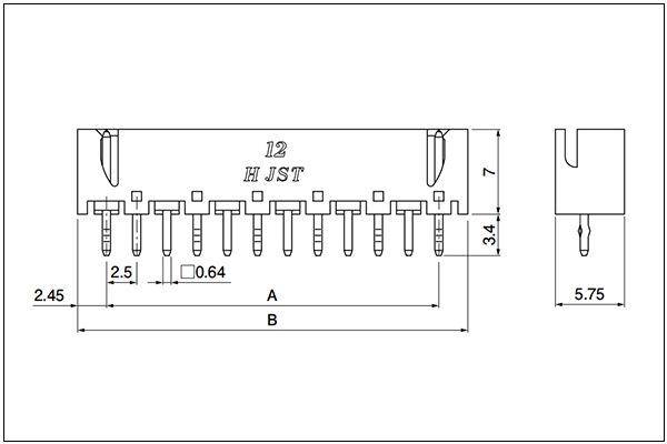 JST XH Header - Top entry type of glass-filled nylon - 9 to 15 Circuits