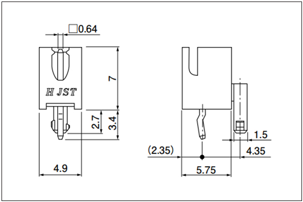 JST XH Header - Top entry type with a boss - 1 Circuits