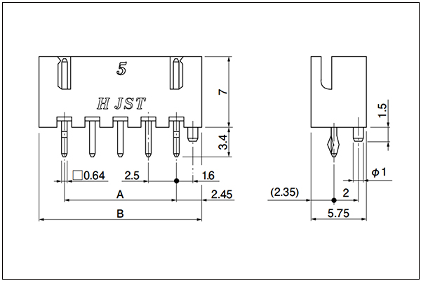 JST XH Header - Top entry type with a boss - 3 to 12 Circuits