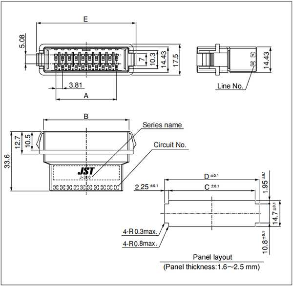 J310D Tab housing (Panel mounting Housing lock type)