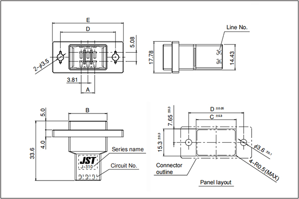 J310D Tab housing (Panel mounting type)