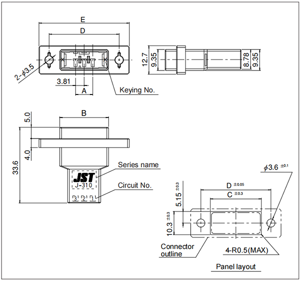 Tab housing (Panel mounting type)