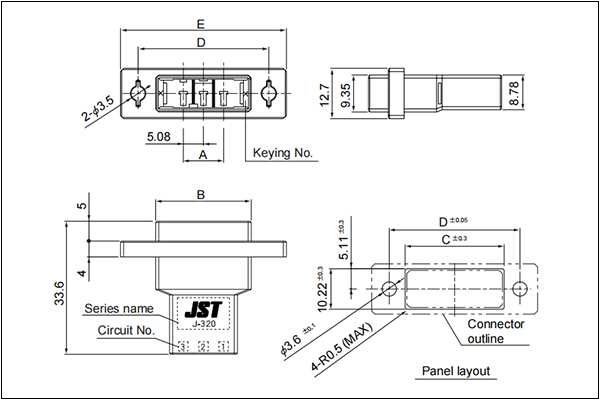 J320S Tab housing (Panel mounting type) - 2-4 Circuits