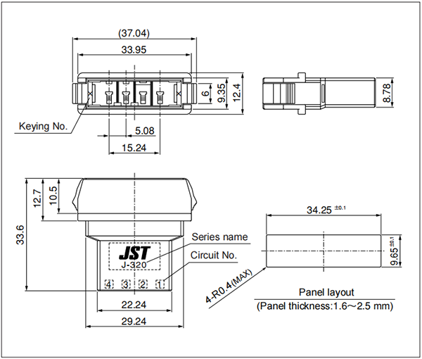 J320S Tab housing (Panel mounting type Housing lock type)