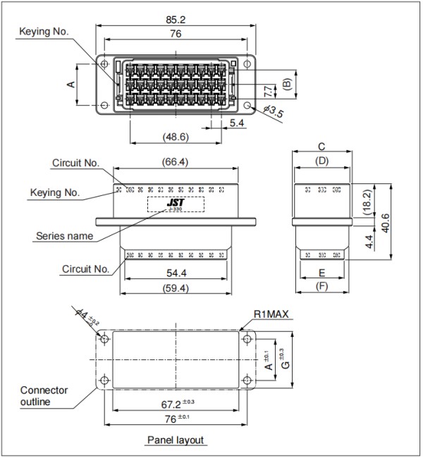 Receptacle housing (Reverse type Panel mounting type)