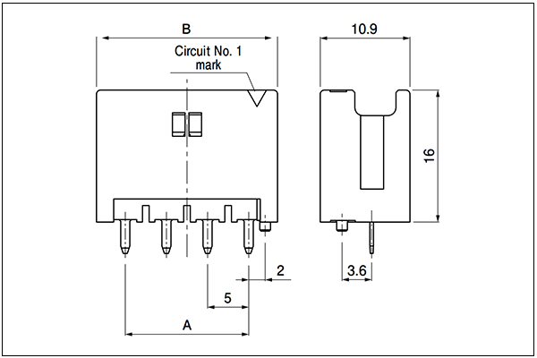 JST HYV Header - Single-row Type - 4 Circuits