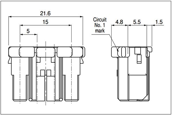 JST HYV Housing - Single-row Type - 4 Circuits