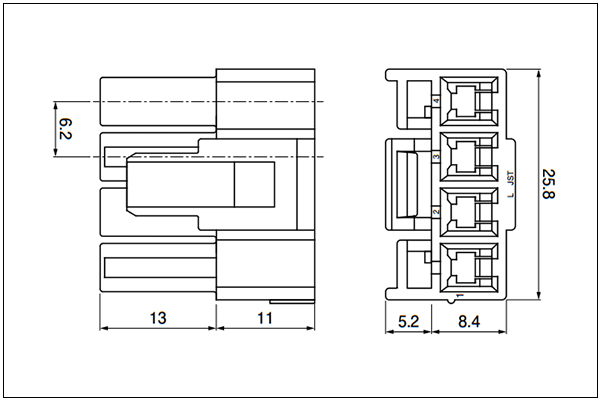 JST VL Housing - 4 Circuits(Single-row)