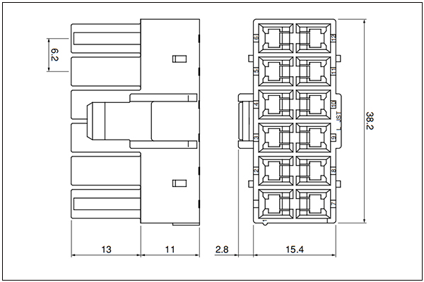 JST VL Housing (Inner-housing lock) - 12 Circuits