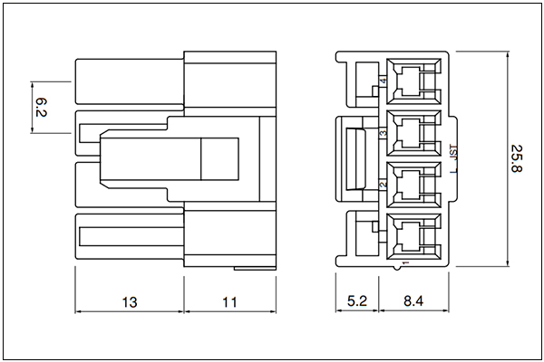 JST VL Housing (Outer-housing lock) - 4 Circuits (single-row)