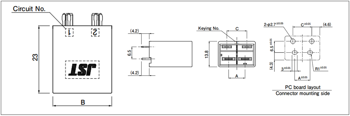 JST JFPS Header - Top entry type - One foot print type lead