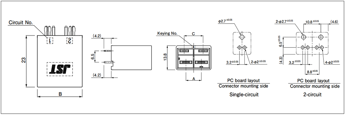 JST JFPS Header - Top entry type - Two foot print type lead