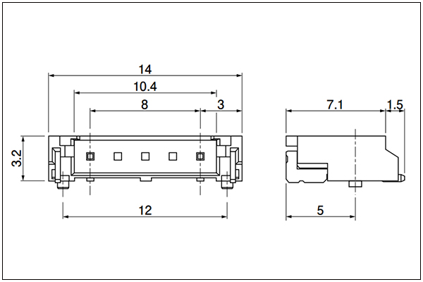 JST BH SMT type shrouded header - 2 Circuits 8mm pitch with bosses