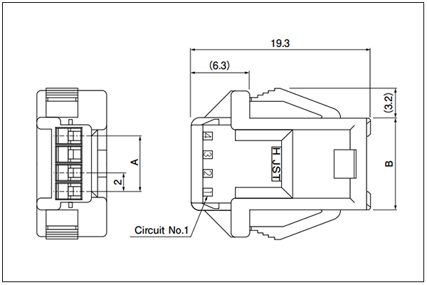 Receptacle housing (for pin contact) - with panel locks