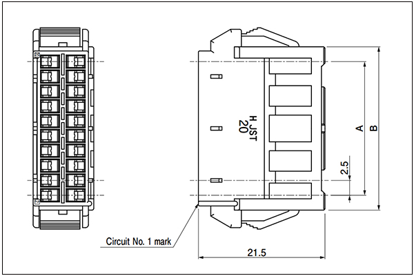 Receptacle housing (for pin contact) - compatible with retainer - 18 to 40 Circuits