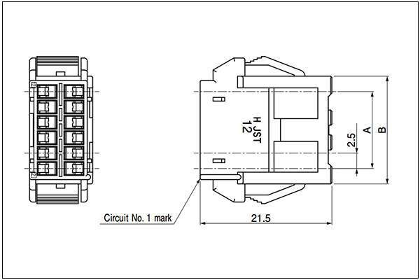 Receptacle housing (for pin contact) - compatible with retainer - 8 to 16 Circuits