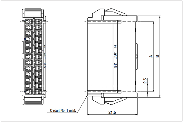 Receptacle housing (for pin contact) - incompatible with retainer - 18 to 40 Circuits