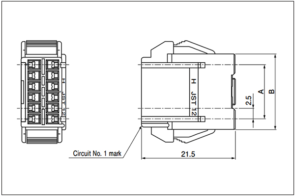 Receptacle housing (for pin contact) - incompatible with retainer - 8 to 16 Circuits