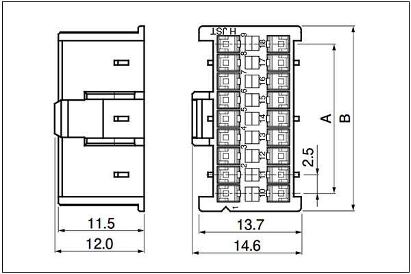 Plug housing (for Socket contact) - 18 Circuits