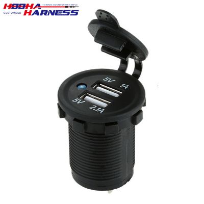 Dual USB Charger Waterproof Power Outlet 12V/24V 2.1A & 1A for Car Boat Marine RV Mobile Blue LED