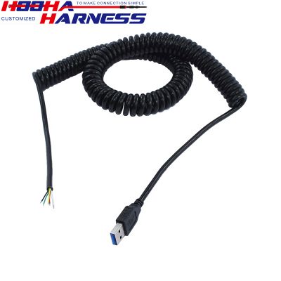 custom USB cable male 2.0 to free end with spring cable