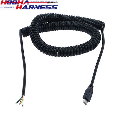 custom USB type-C male free end spring cable extension cord